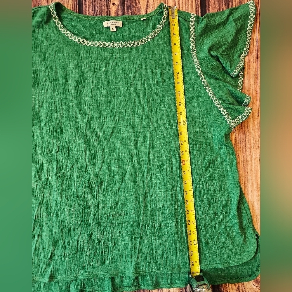 Max Studio London Plus Size 3X Green Longline Tunic Flutter Sleeve Casual Boho - Picture 7 of 8